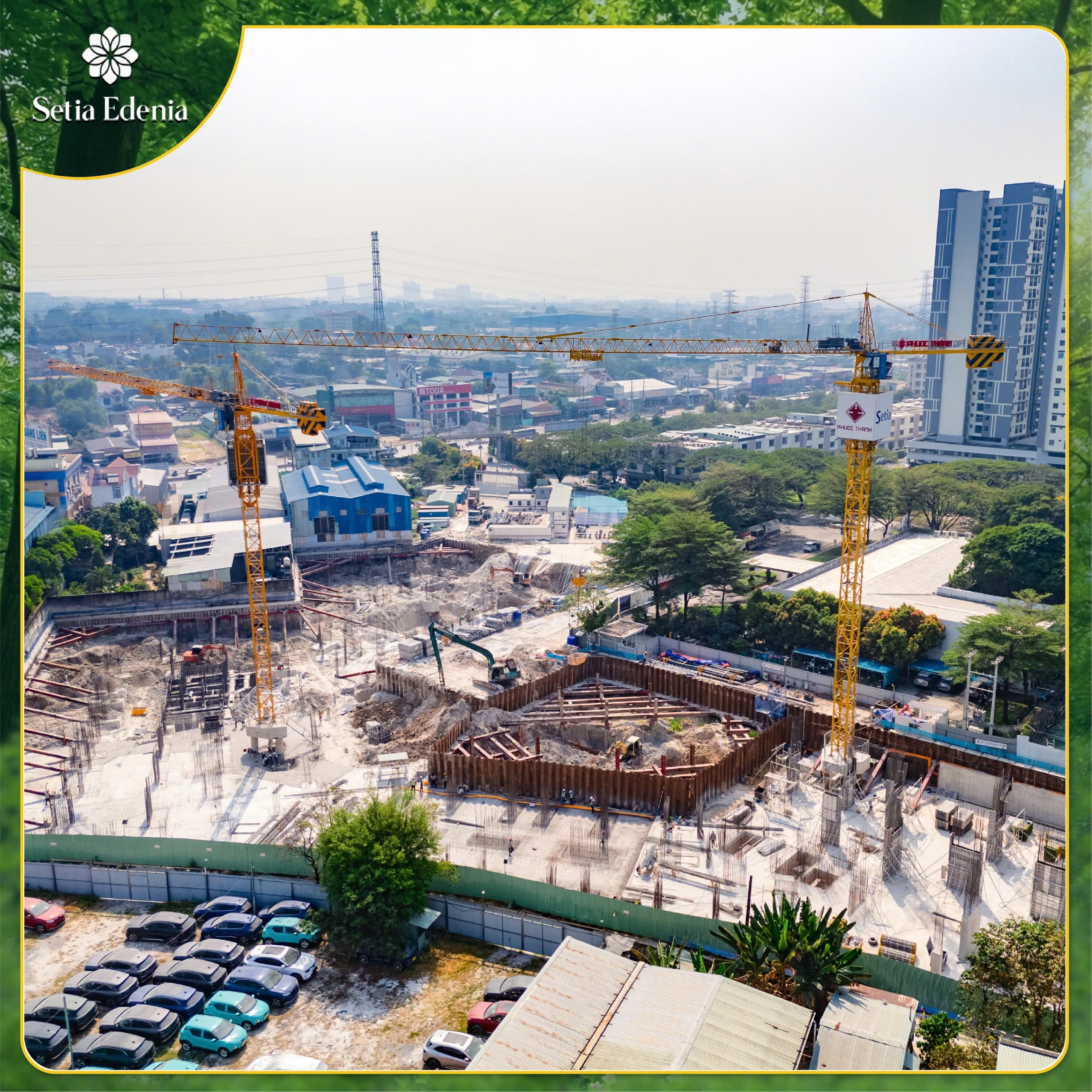 Toàn cảnh công trường thi công móng hầm dự án Setia Edenia đầu năm 2026