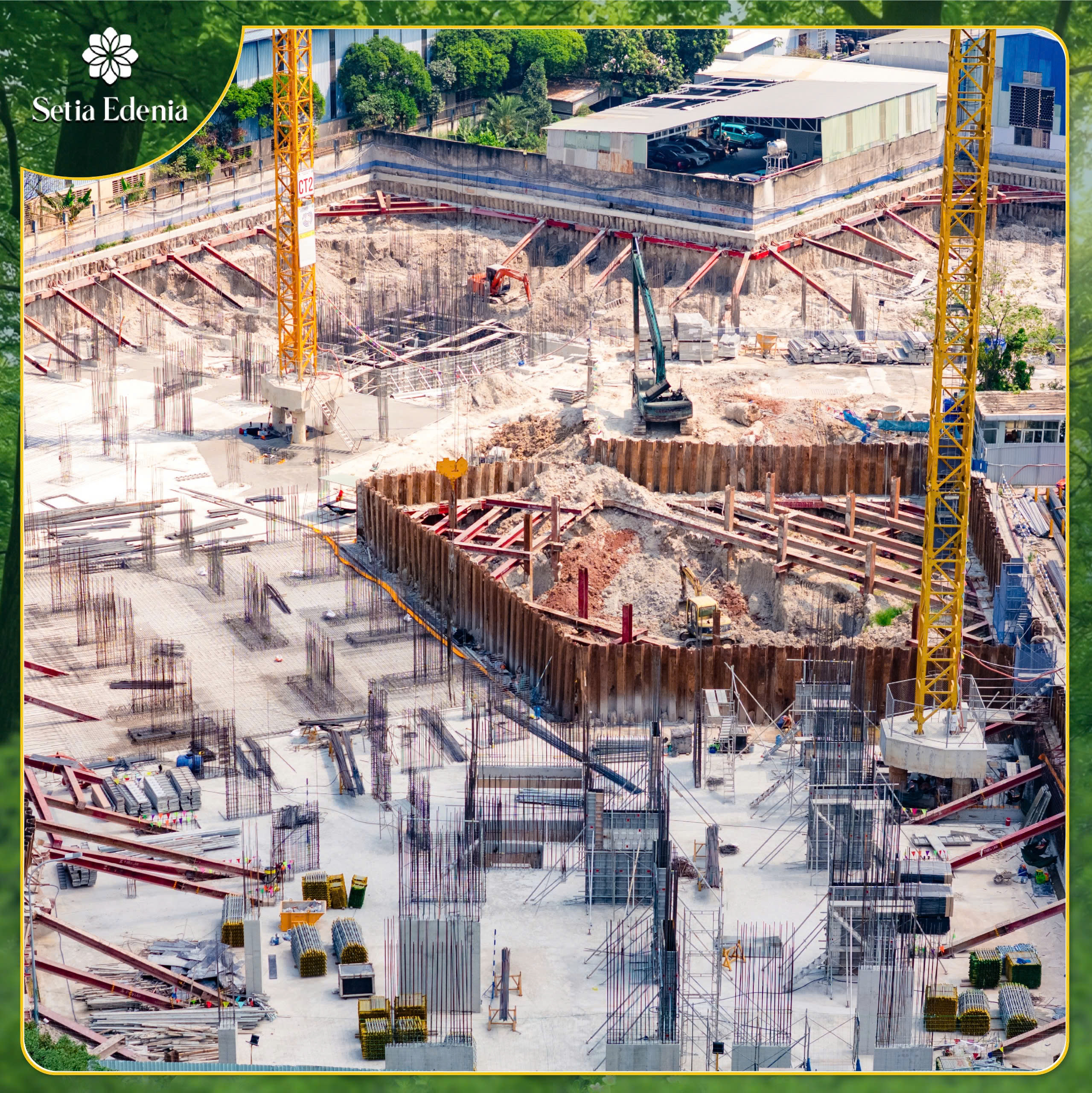 Toàn cảnh công trường thi công móng hầm dự án Setia Edenia đầu năm 2026