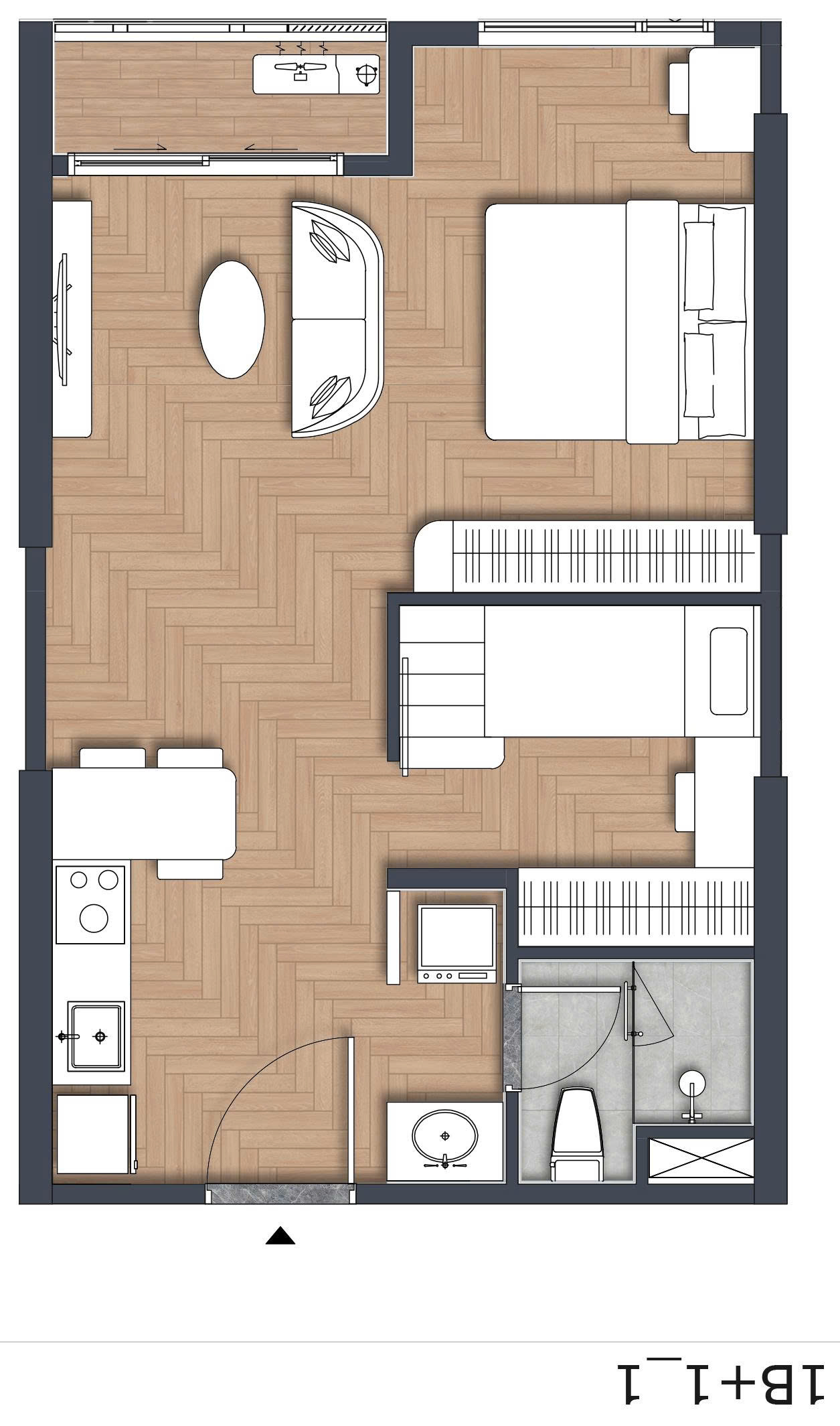 Layout chi tiết căn hộ 1 phòng ngủ Green Skyline - Thiết kế hiện đại