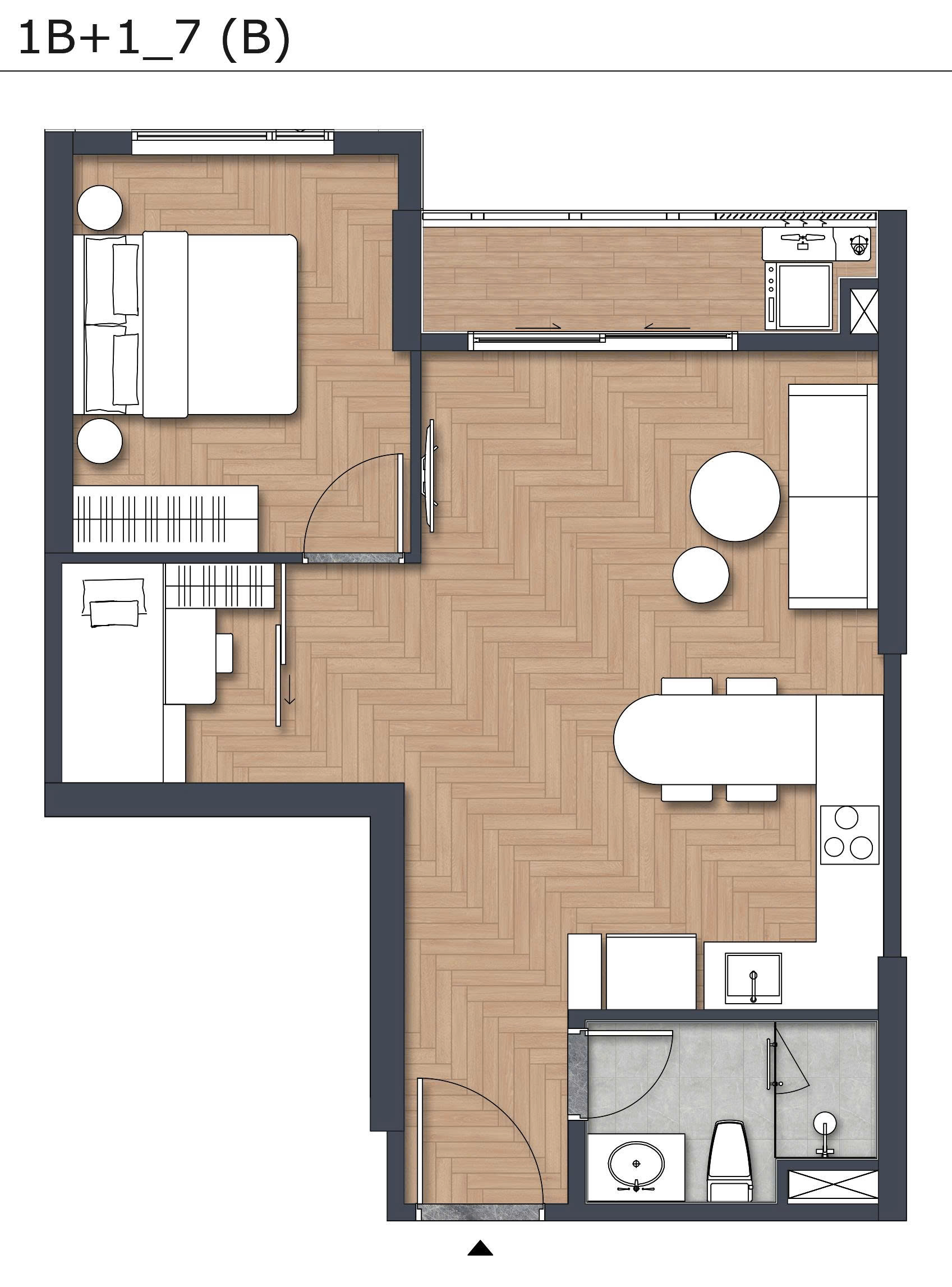 Sơ đồ layout căn hộ 1PN+1 Green Skyline TBS Land diện tích tối ưu