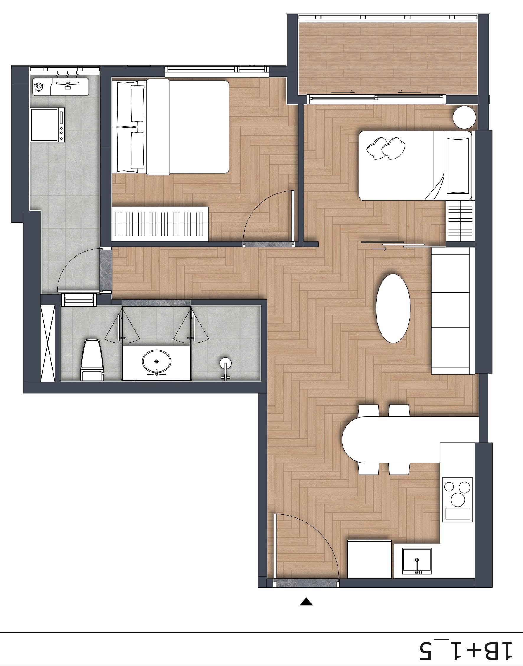 Layout căn hộ mẫu 1 phòng ngủ dự án Green Skyline Dĩ An