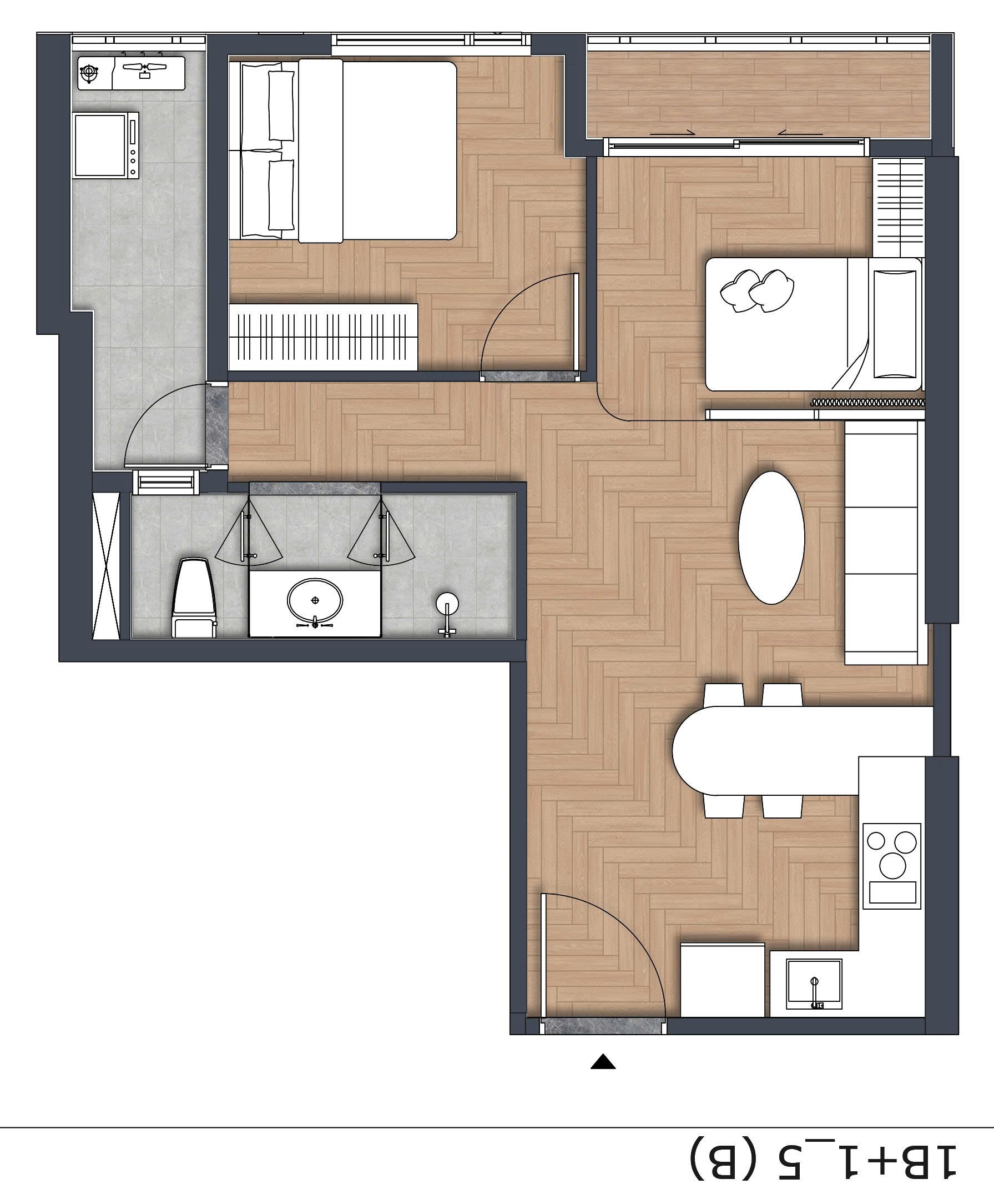 Layout căn hộ mẫu 1 phòng ngủ dự án Green Skyline Dĩ An