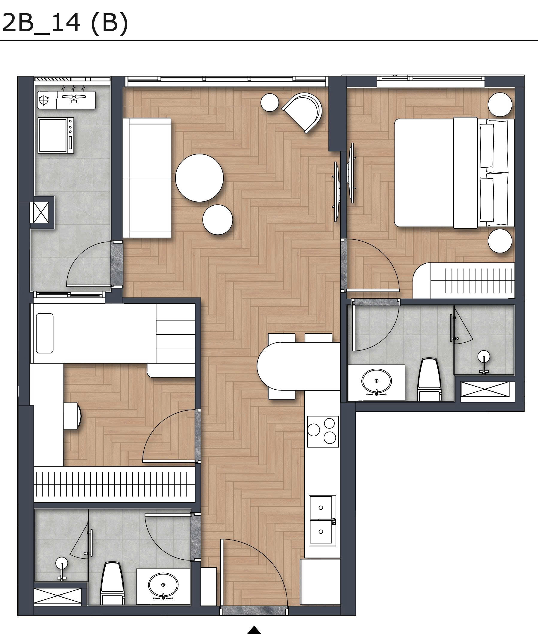 Layout căn hộ 2 phòng ngủ Green Skyline - Mẫu căn góc 2 view thoáng