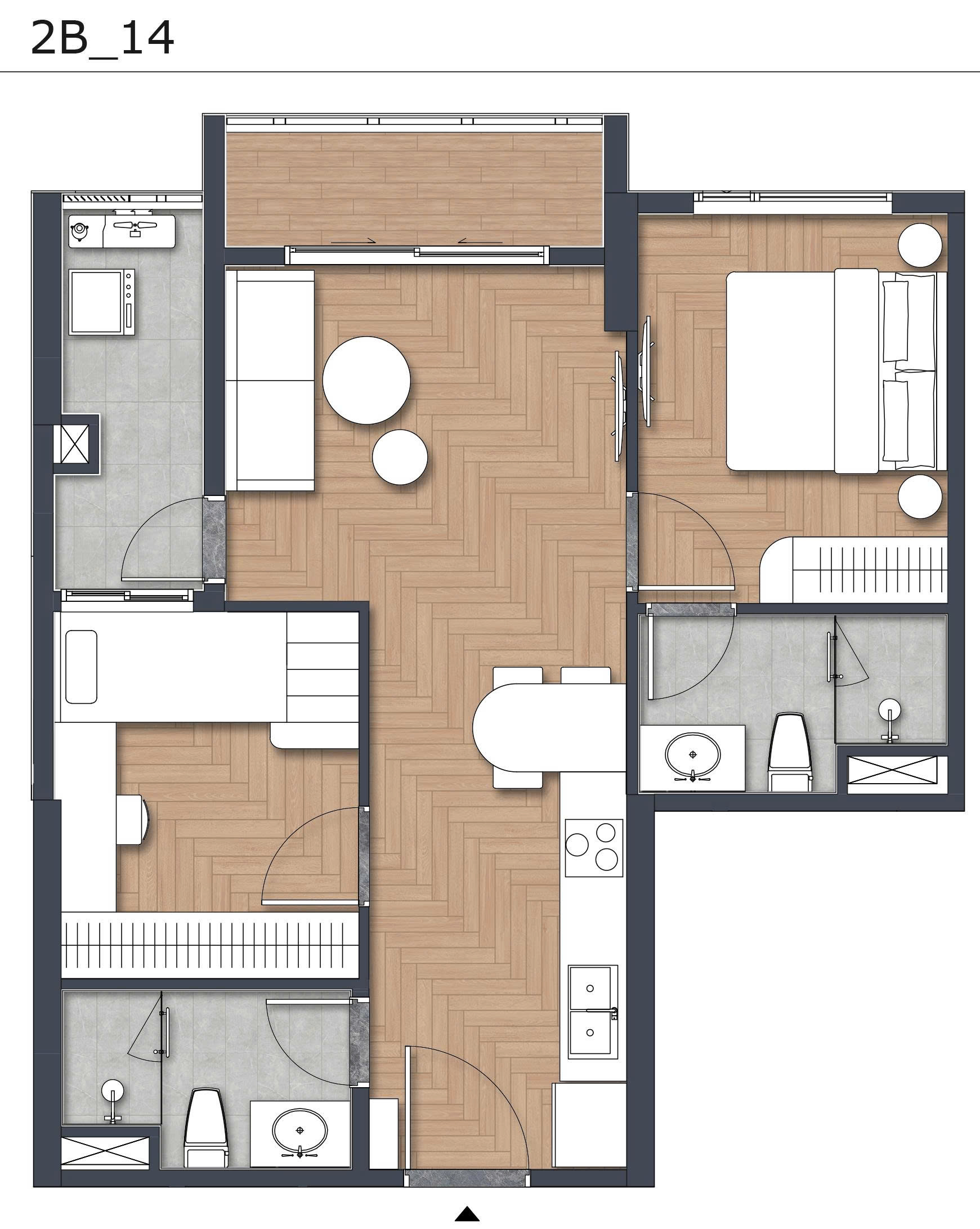 Bản vẽ layout 3D căn hộ 2 phòng ngủ dự án Green Skyline TBS Land