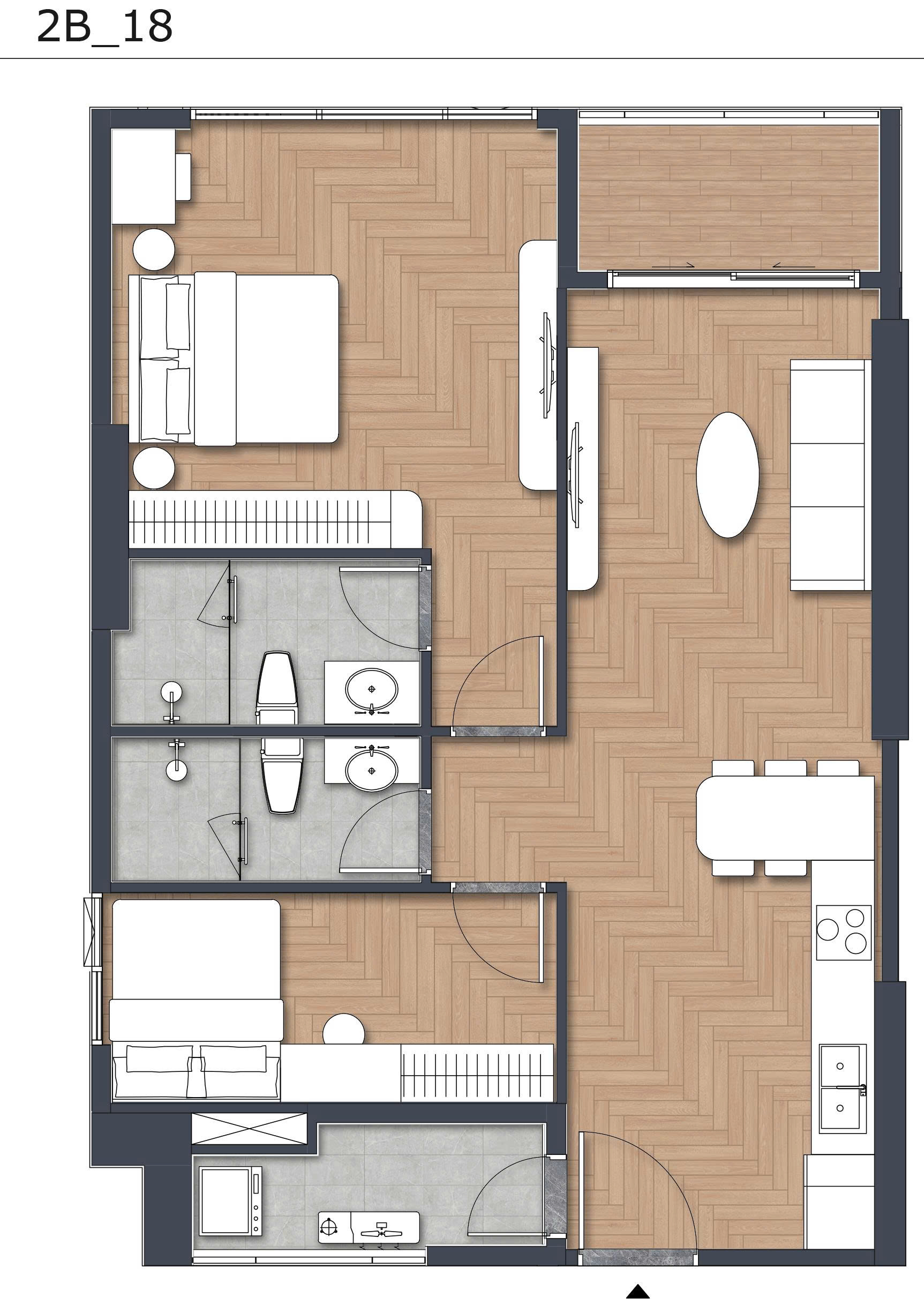 Bản vẽ layout 3D căn hộ 2 phòng ngủ dự án Green Skyline TBS Land