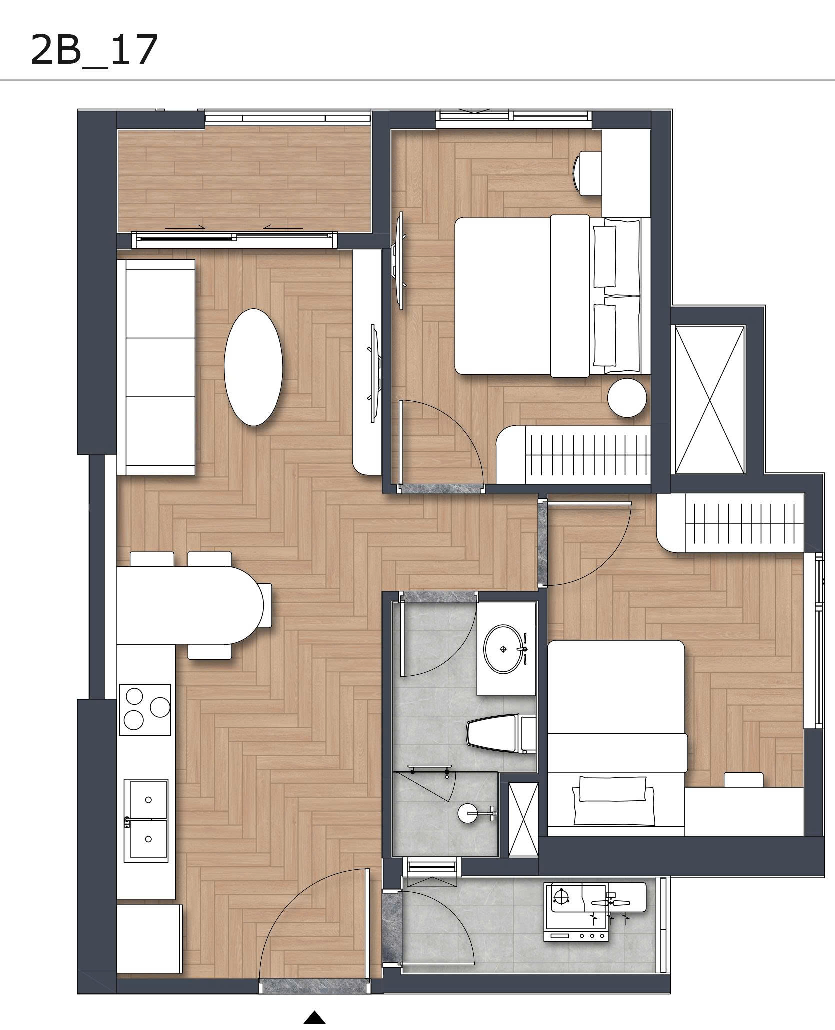 Layout căn hộ 2 phòng ngủ Green Skyline - Mẫu căn góc 2 view thoáng