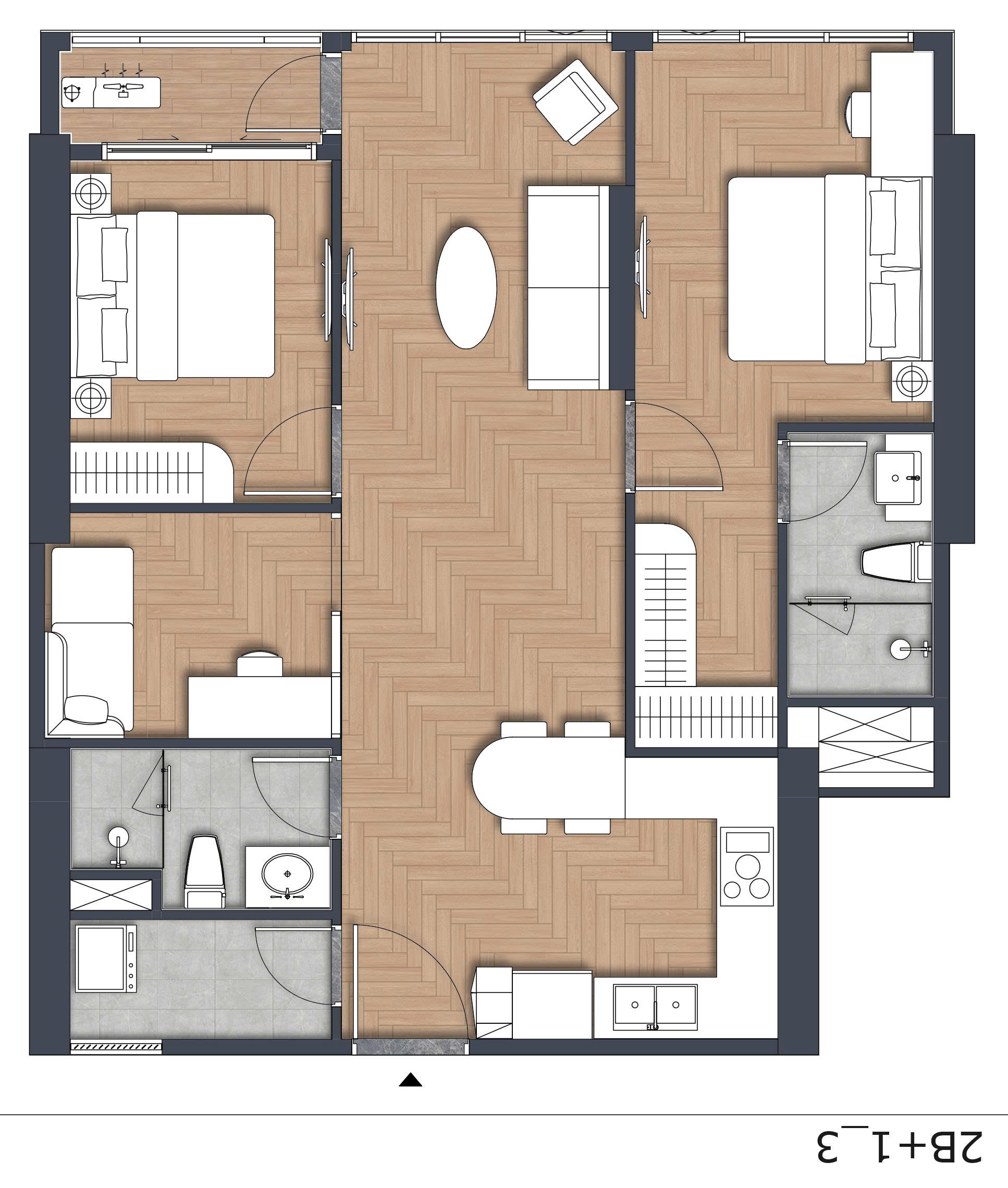 Chi tiết layout Green Skyline căn 2PN 2WC diện tích 65m2