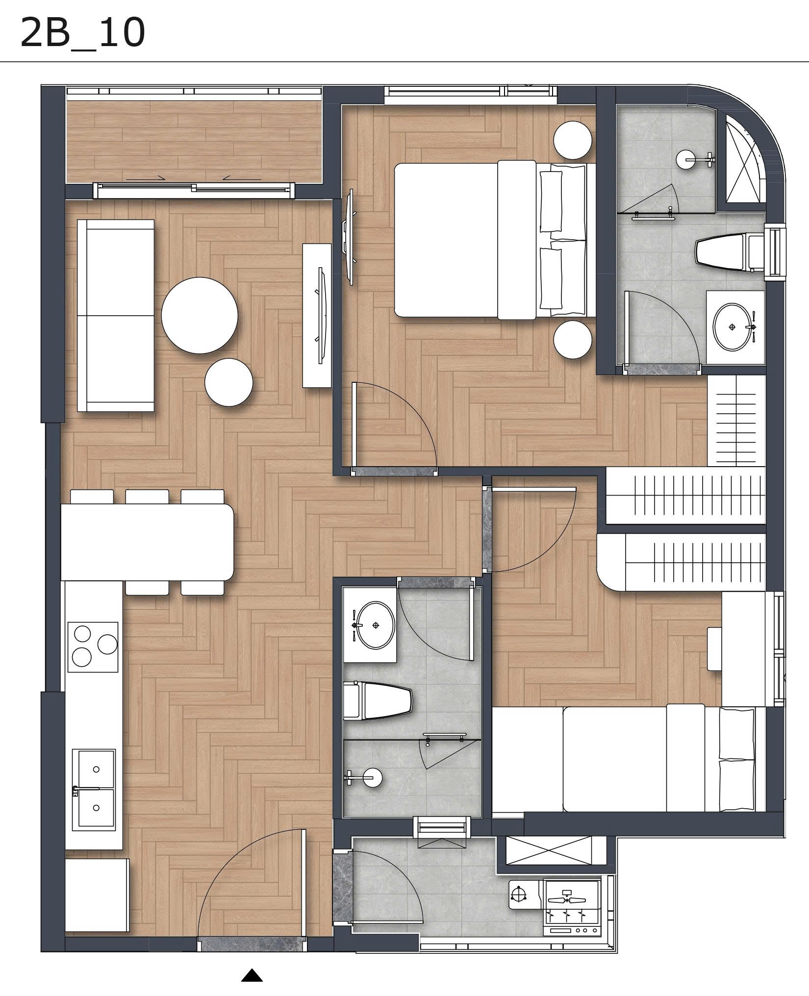 Chi tiết layout Green Skyline căn 2PN 2WC diện tích 65m2
