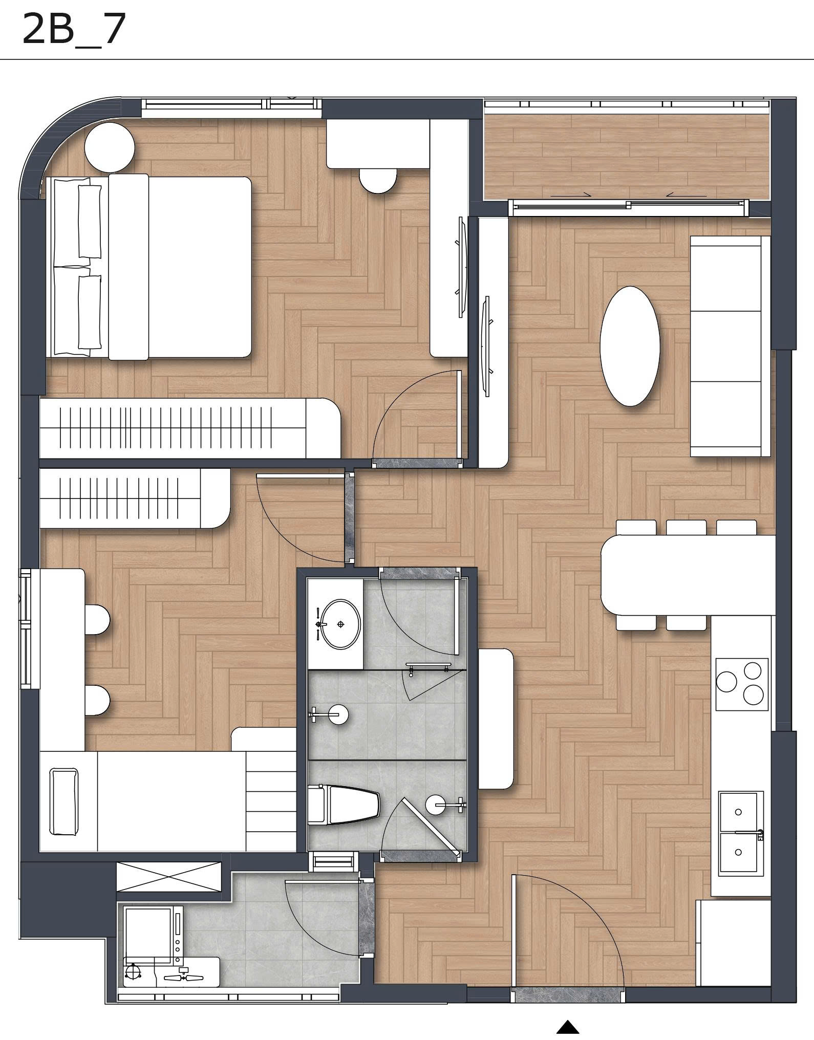 Chi tiết layout Green Skyline căn 2PN 2WC diện tích 65m2
