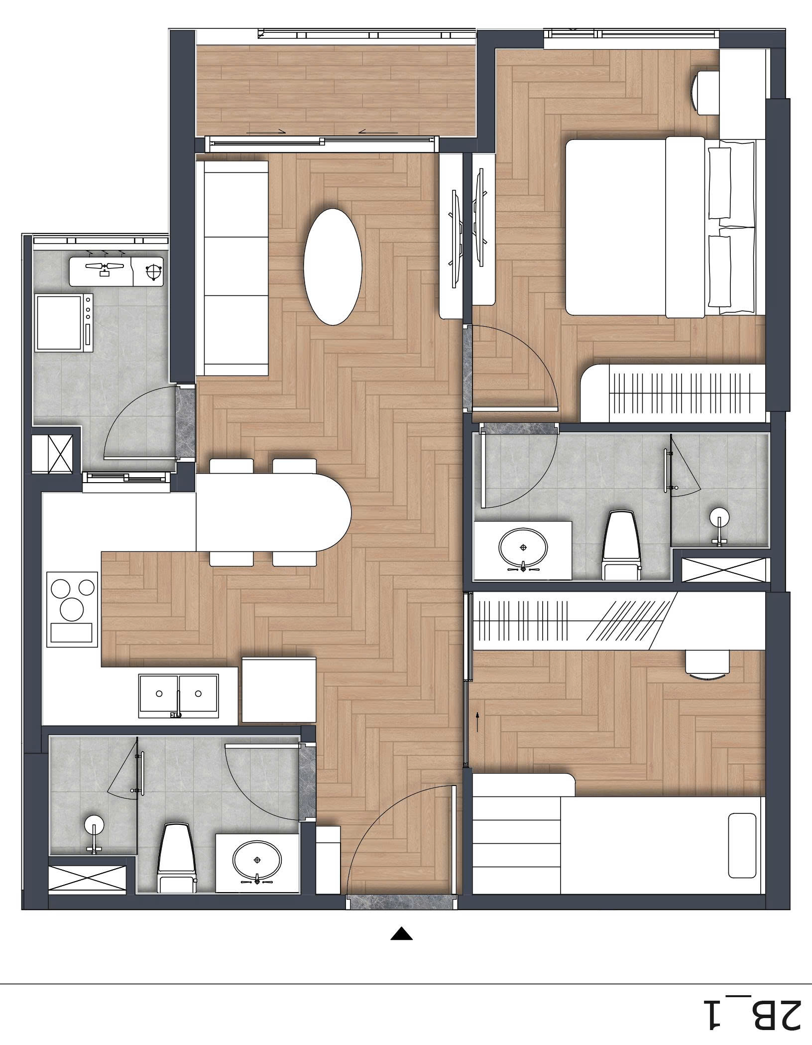 Chi tiết layout Green Skyline căn 2PN 2WC diện tích 65m2
