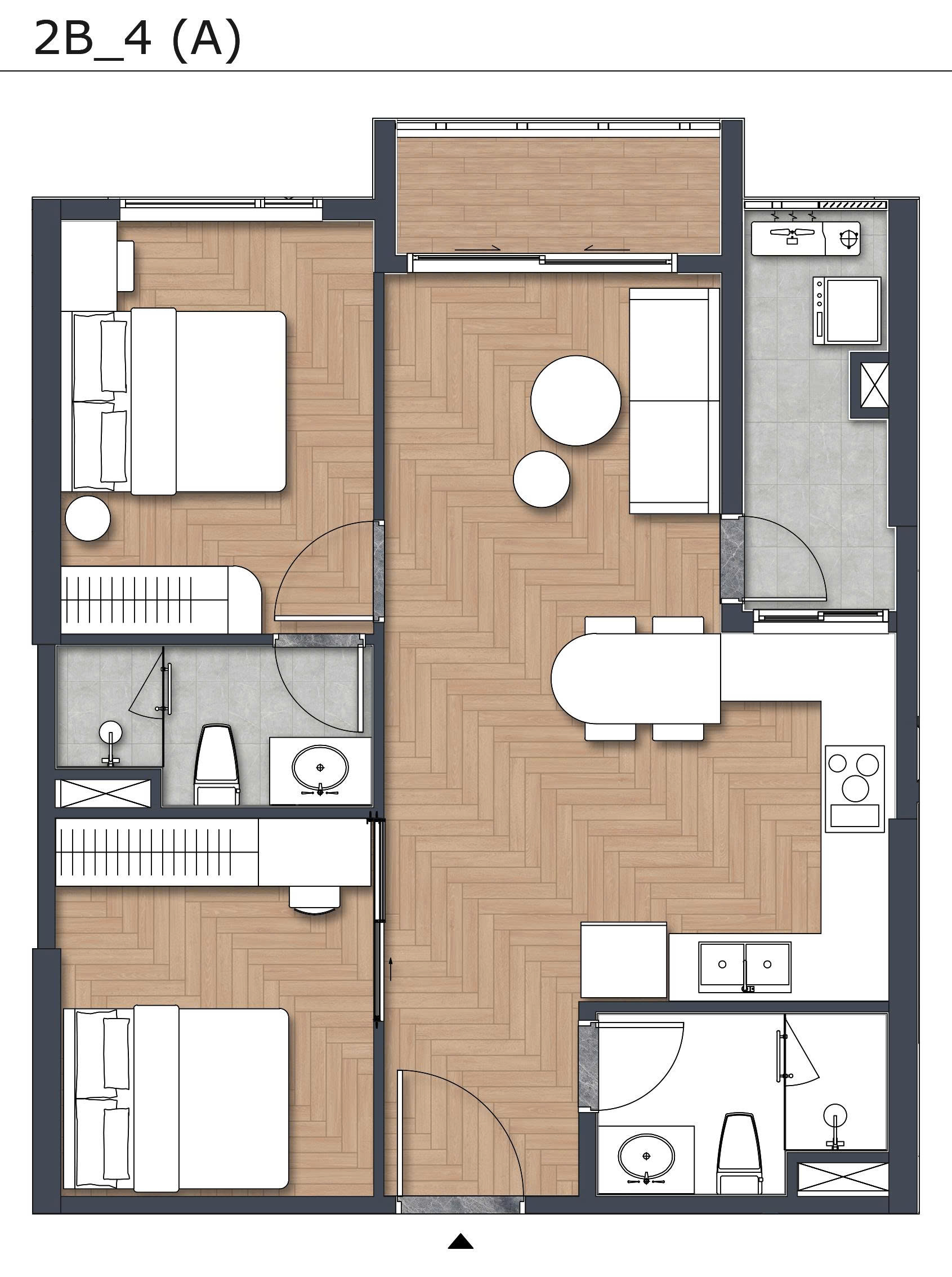 Layout thiết kế căn hộ 2PN+1 Green Skyline với không gian đa năng