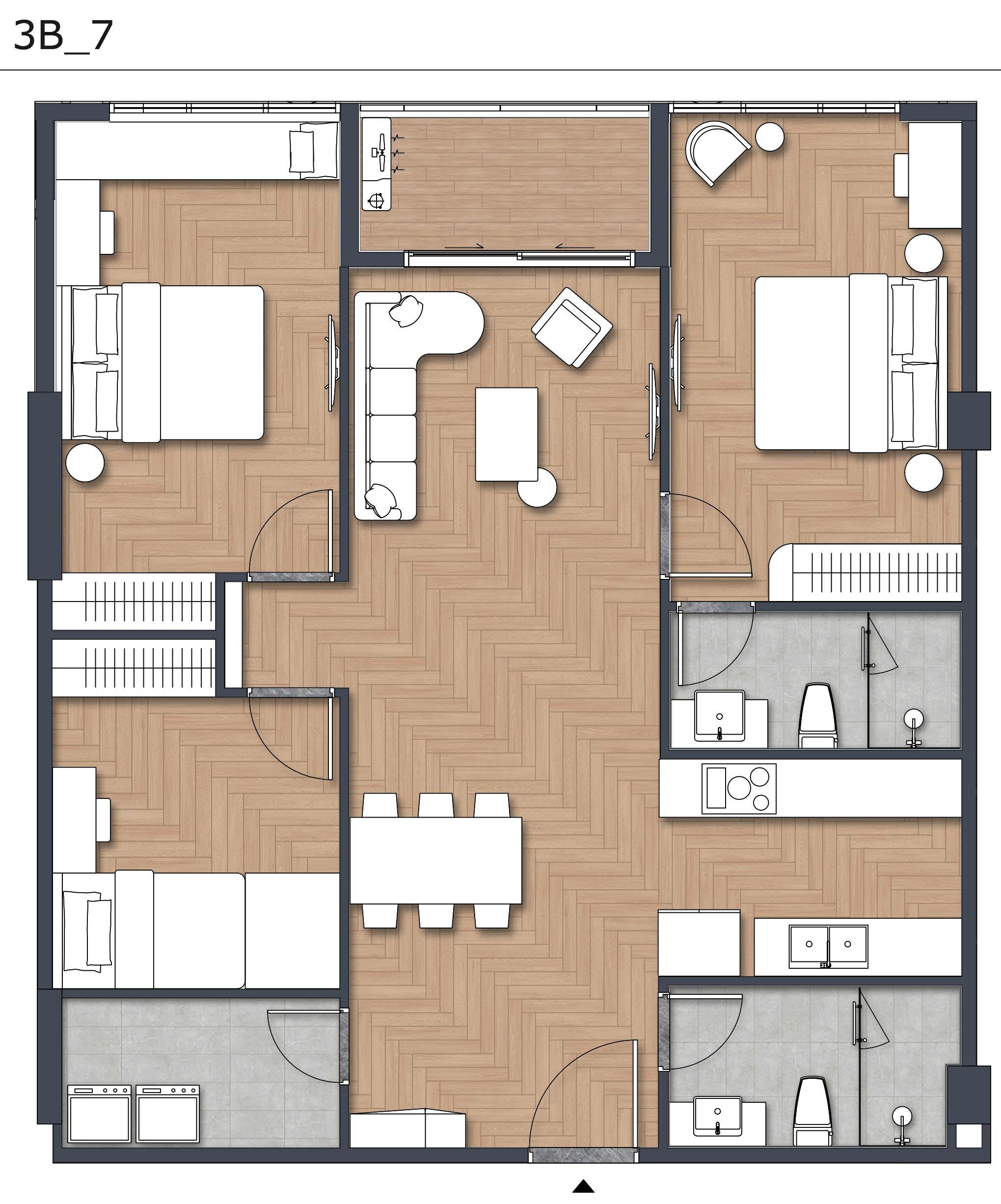Layout căn hộ 3 phòng ngủ Green Skyline dành cho gia đình đa thế hệ