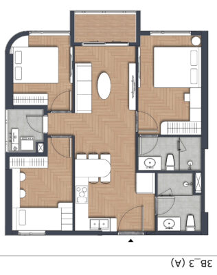 Layout căn hộ 3 phòng ngủ Green Skyline dành cho gia đình đa thế hệ