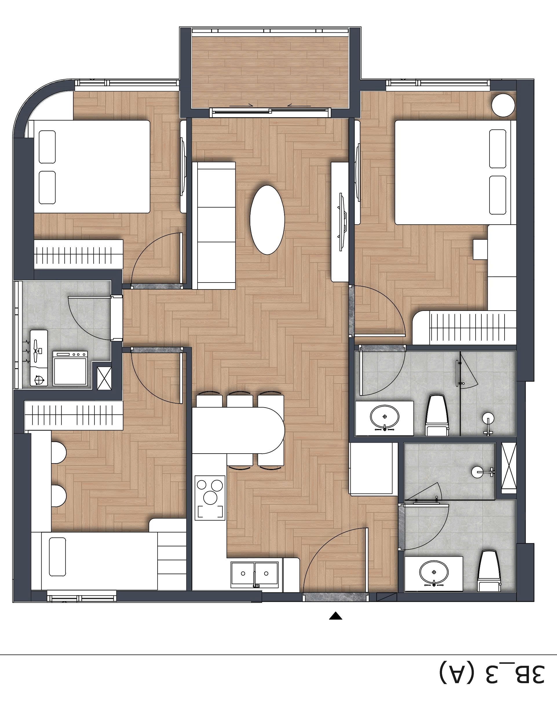 Layout căn hộ 3 phòng ngủ Green Skyline dành cho gia đình đa thế hệ