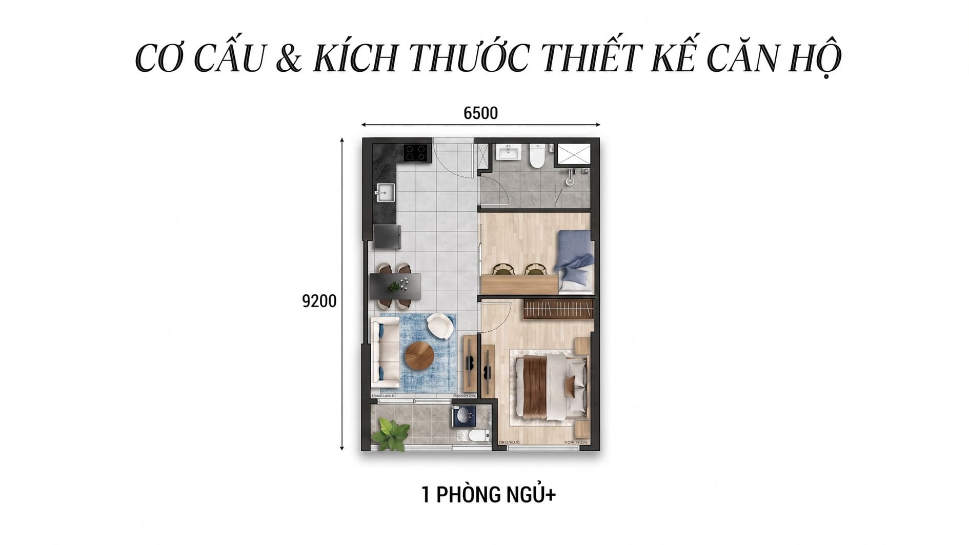 Mặt bằng căn hộ 1 phòng ngủ The Emerald River Park diện tích 41-52 m2